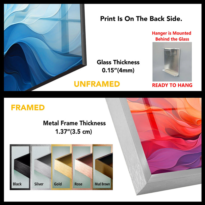 Colorful Fluid Abstract Glass Wall Art – Red, Pink & Blue Flowing Design - MyPhotoStation