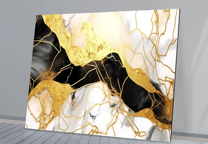 Black Gold Marble Wall Art – Luxury Abstract Glass Print for Modern Interiors - MyPhotoStation