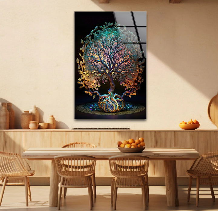 Mystical Tree of Life Wall Art – Colorful Spiritual Glass Print for Sacred and Boho Interiors - MyPhotoStation