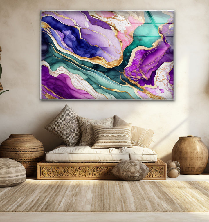 Colorful Geode Marble Wall Art – Abstract Crystal Glass Print for Interiors