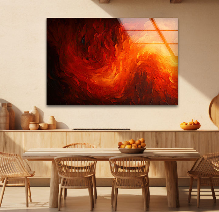 Fiery Abstract Glass Wall Art – Vibrant Red & Orange Flame Energy