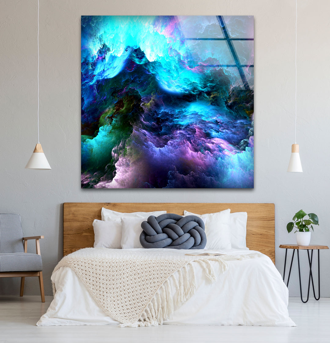 Cosmic Dreamscape Wall Art – Abstract Nebula Cloud Glass Print