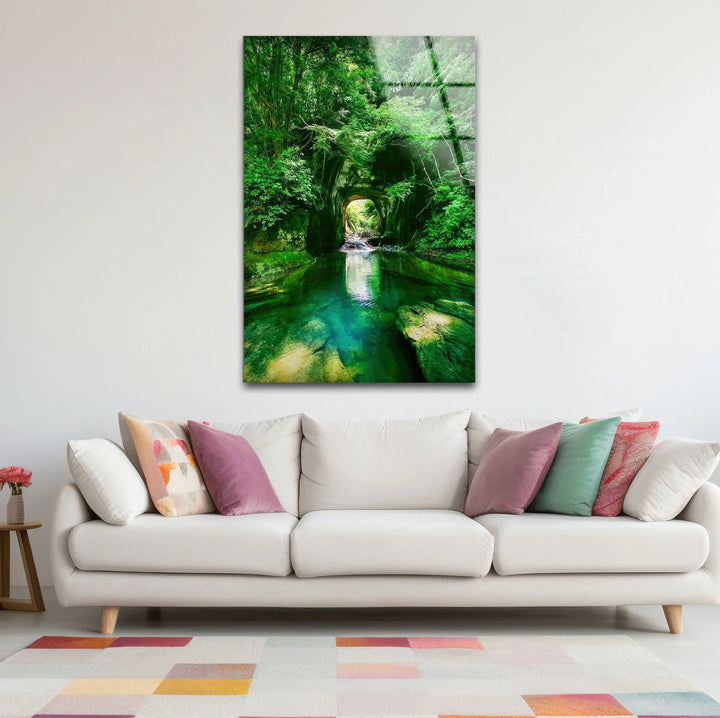 Emerald Forest Tunnel Wall Art – Lush Nature Glass Print for Zen Home Decor - MyPhotoStation