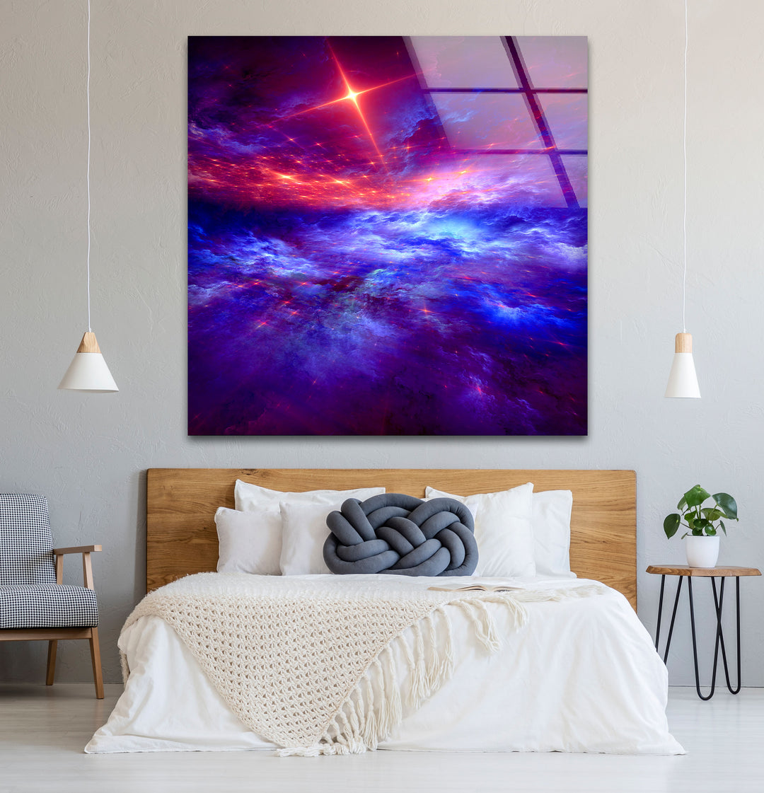 Purple Galaxy Cloud Wall Art – Vibrant Cosmic Sky Glass Print Décor