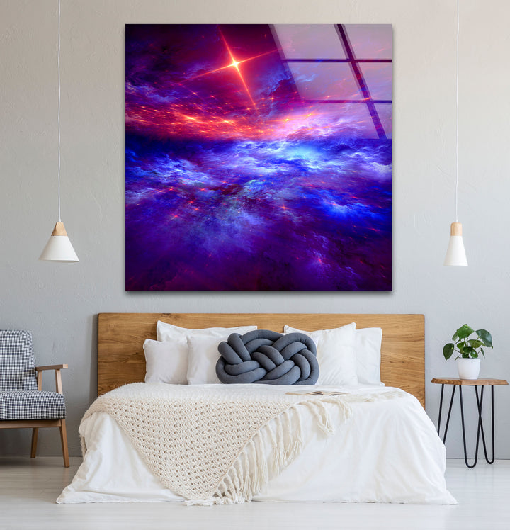Purple Galaxy Cloud Wall Art – Vibrant Cosmic Sky Glass Print Décor