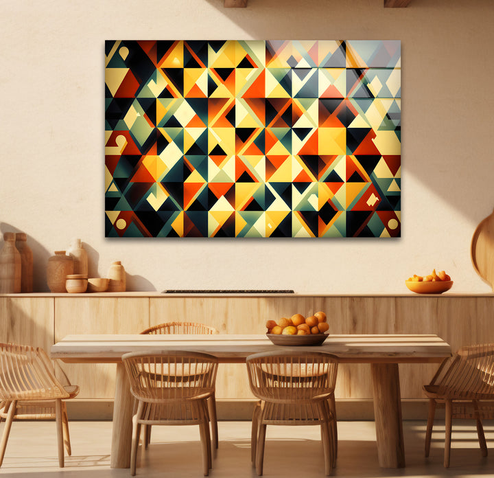 Geometrische Wandkunst aus Bernsteinglas – Auffälliges Retro-Dreiecksmuster-Dekor 