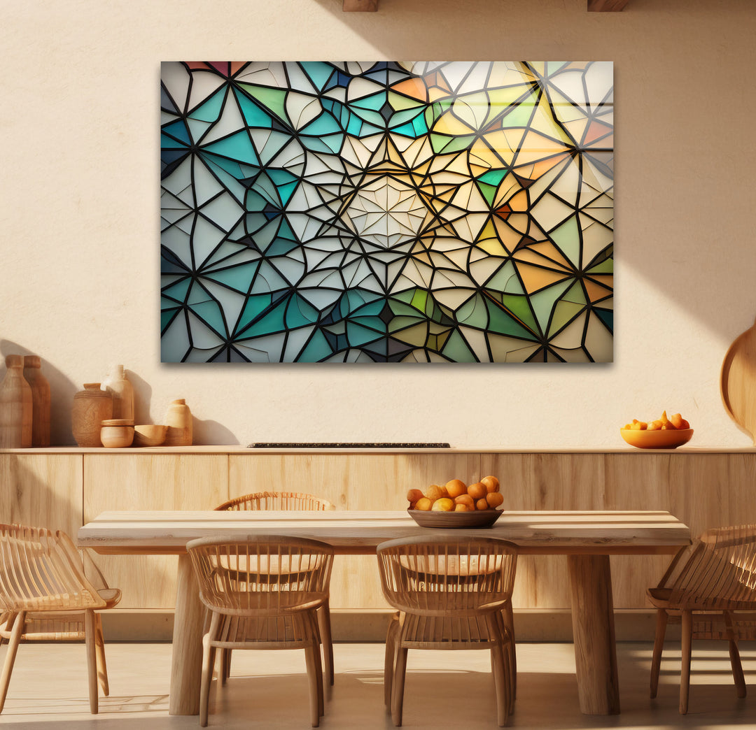 Geometrische Wanddekoration aus Buntglas – Modernes abstraktes Design, elegantes Wohndekor 