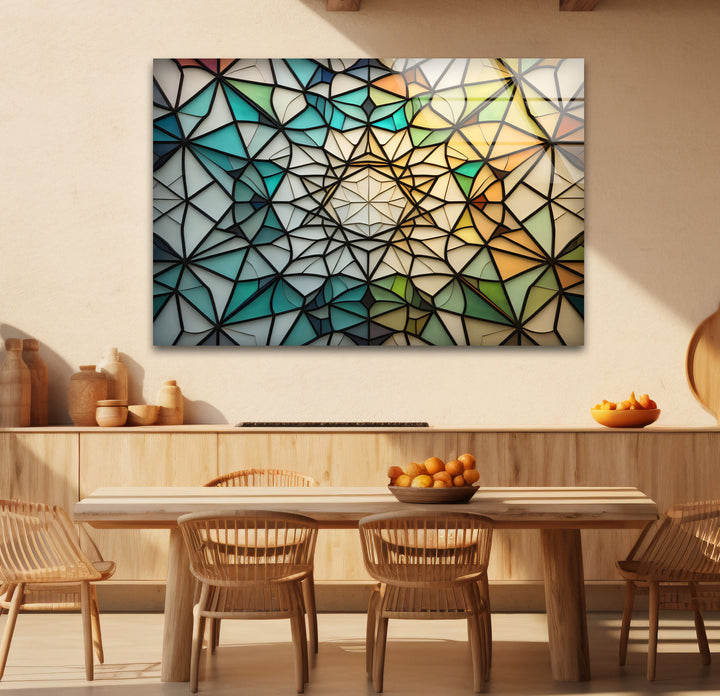 Geometrische Wanddekoration aus Buntglas – Modernes abstraktes Design, elegantes Wohndekor 