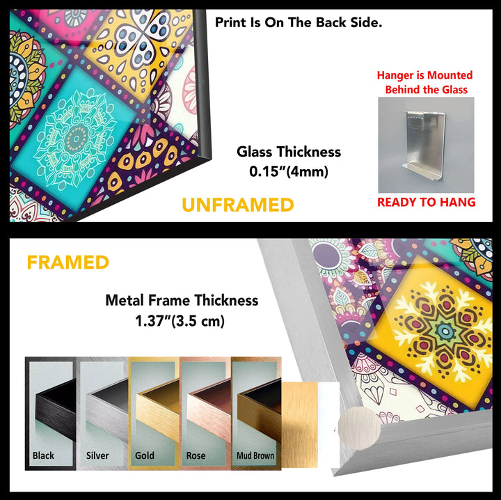 Bohemian Mandala Glass Wall Art – Colorful Mosaic Pattern for Eclectic Interiors - MyPhotoStation