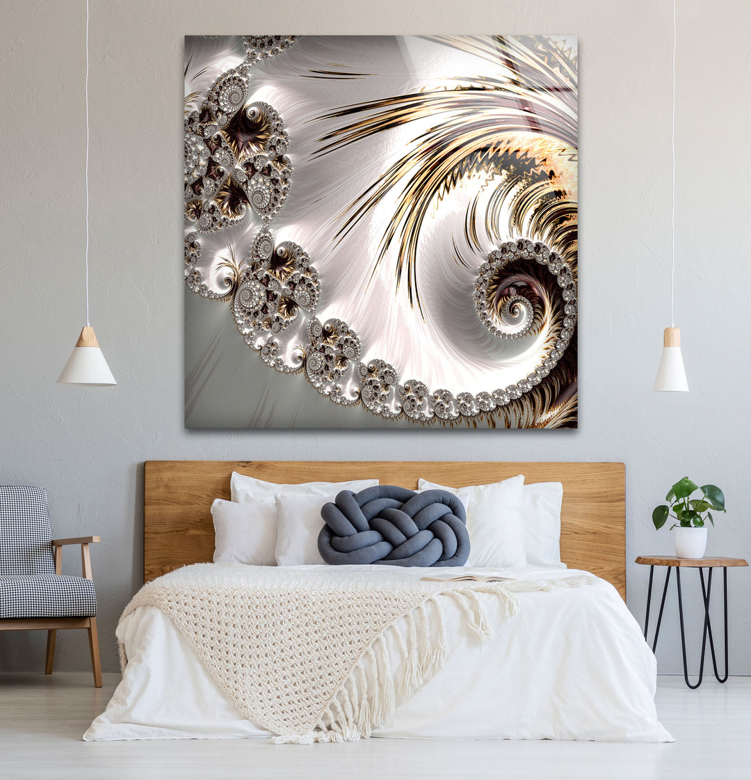 Golden Spiral Fractal Wall Art – Elegant Abstract Glass Print Decor