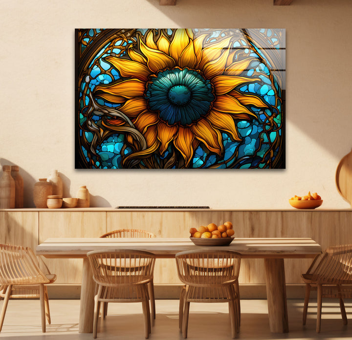 Sonnenblumen-Buntglas-Wandkunst – Lebendiges, florales, von der Natur inspiriertes Dekor 