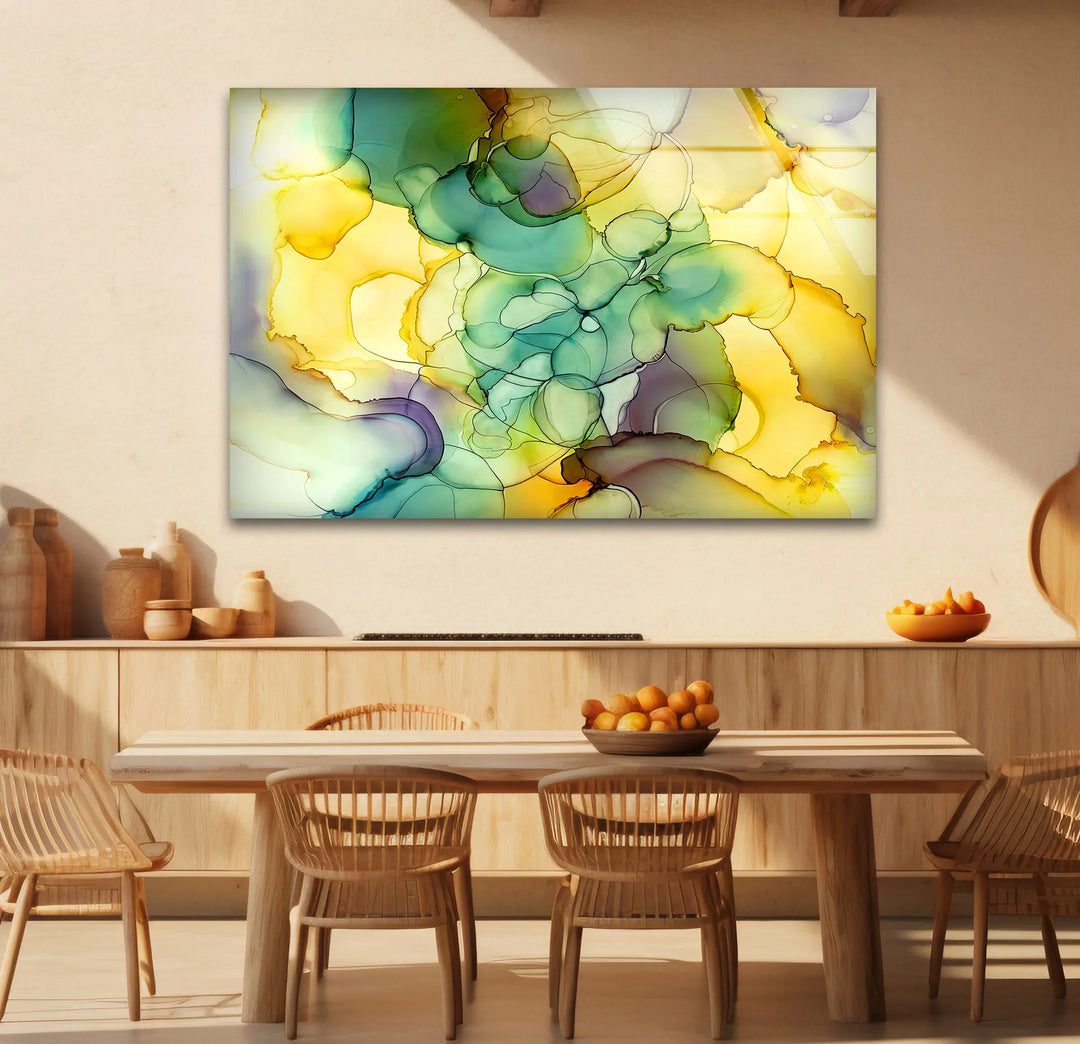 Yellow Green Abstract Wall Art – Modern Glass Print for Bright Interiors - MyPhotoStation