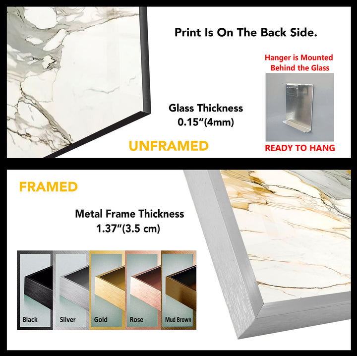 Gold Vein Marble Wall Art – Elegant Glass Print with White and Gray Swirls for Modern Luxury Interiors