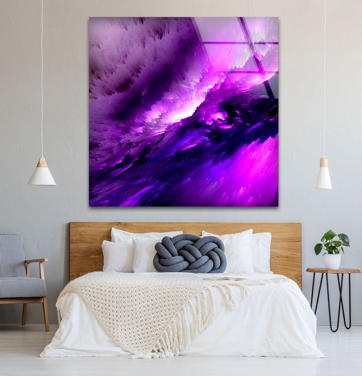 Violet Cosmic Storm Wall Art – Abstract Purple Energy Glass Print
