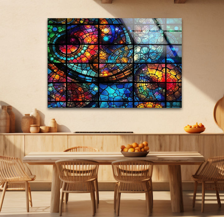 Kosmische Buntglas-Wandkunst – Von der Galaxie inspiriertes Fensterdesign, himmlisches Dekor 