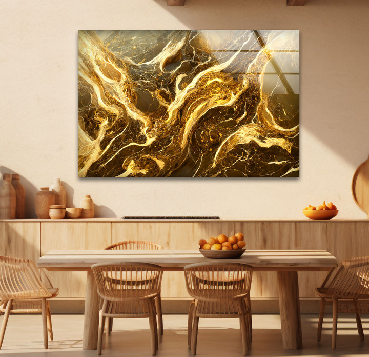 Molten Gold Marble Wall Art – Abstract Luxury Glass Print for Modern Decor