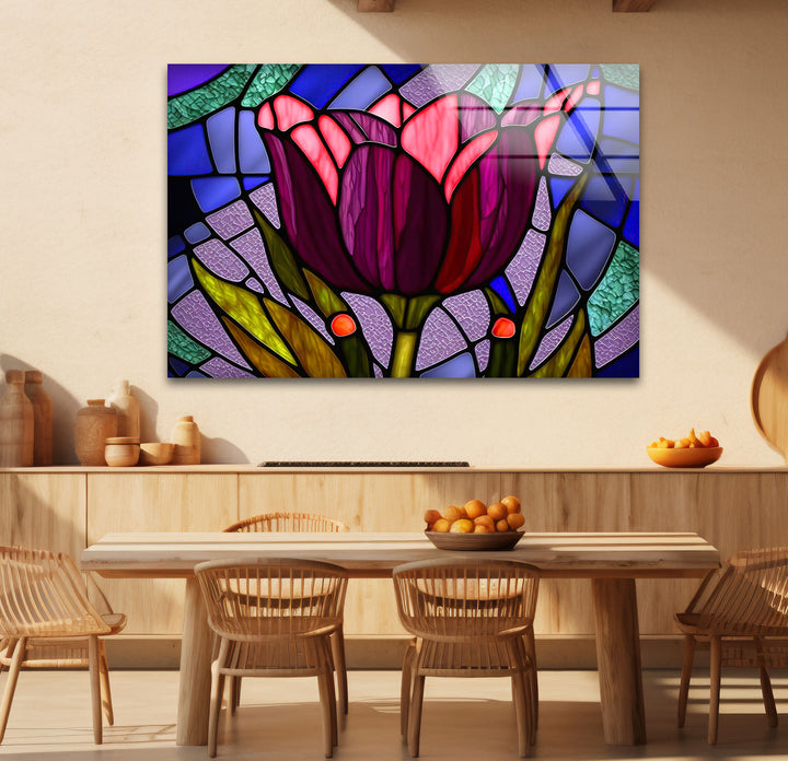 Stained Glass Tulip Wall Art – Vibrant Floral Glass Panel Decor