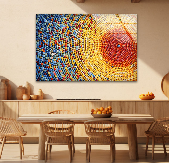 Sunburst Dot Mosaik-Glaswandkunst – Lebendiges buntes Kreismuster