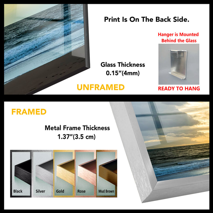 Stormy Sky Ocean Wall Art – Dramatic Cloudy Beach Glass Print for Modern Coastal Interiors