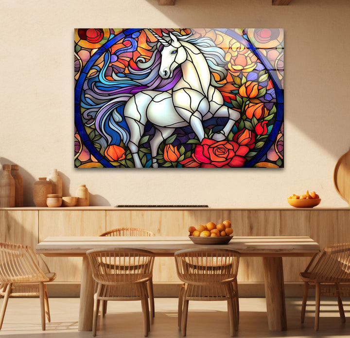Majestic Unicorn Stained Glass Wall Art – Fantasy-Inspired Home Decor