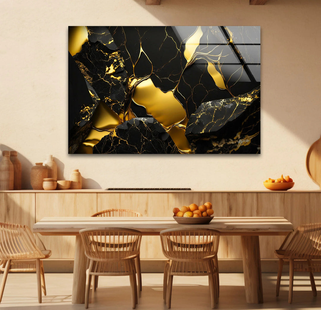 Black and Gold Abstract Wall Art – Modern Glass Print with Luxury Shine - MyPhotoStation