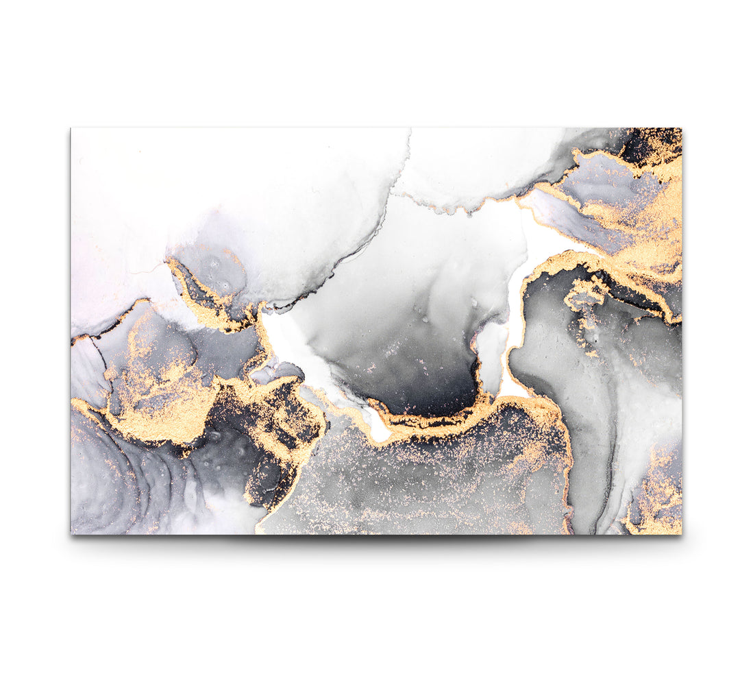 Monochrome Marble Glass Wall Art – Black White & Gold Luxury Abstract Print