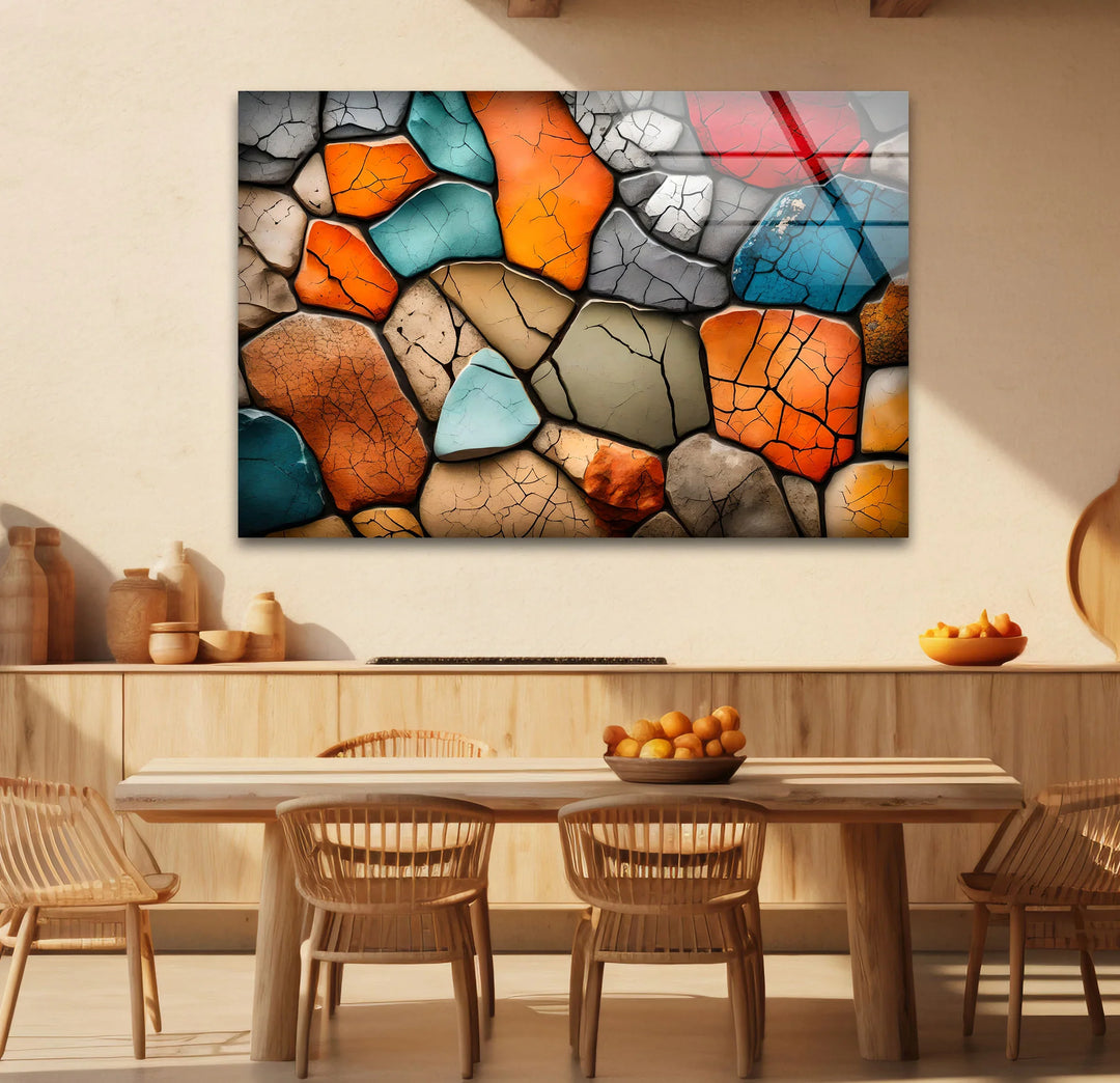 Colorful Stone Mosaic Wall Art – Cracked Texture Abstract Glass Print - MyPhotoStation