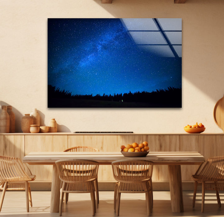 Starry Night Sky Wall Art – Deep Blue Milky Way Glass Print Decor