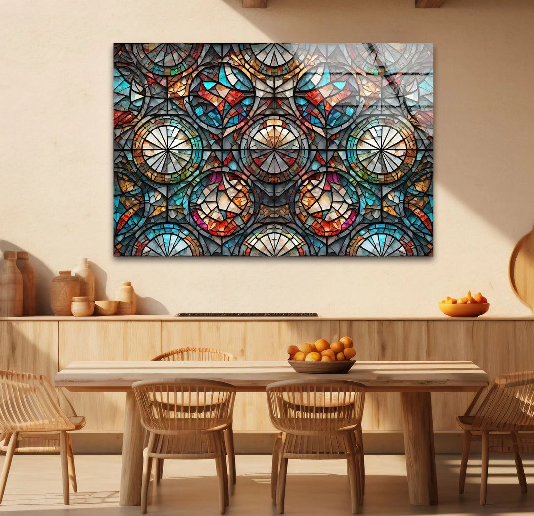 Kaleidoscope Stained Glass Wall Art – Intricate Symmetry, Colorful Window Panel Decor - MyPhotoStation