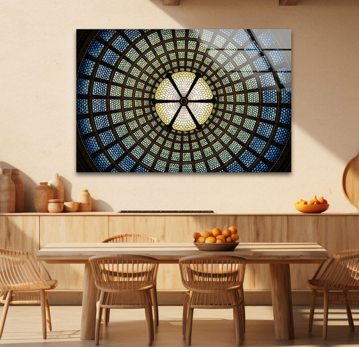 Radiant Dome Buntglas-Wandkunst – Elegantes kreisförmiges Deckendesign 