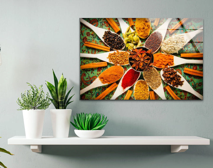 Colorful Indian Spices Wall Art – Kitchen Glass Print with Aromatic Herb Display for Culinary Decor - MyPhotoStation
