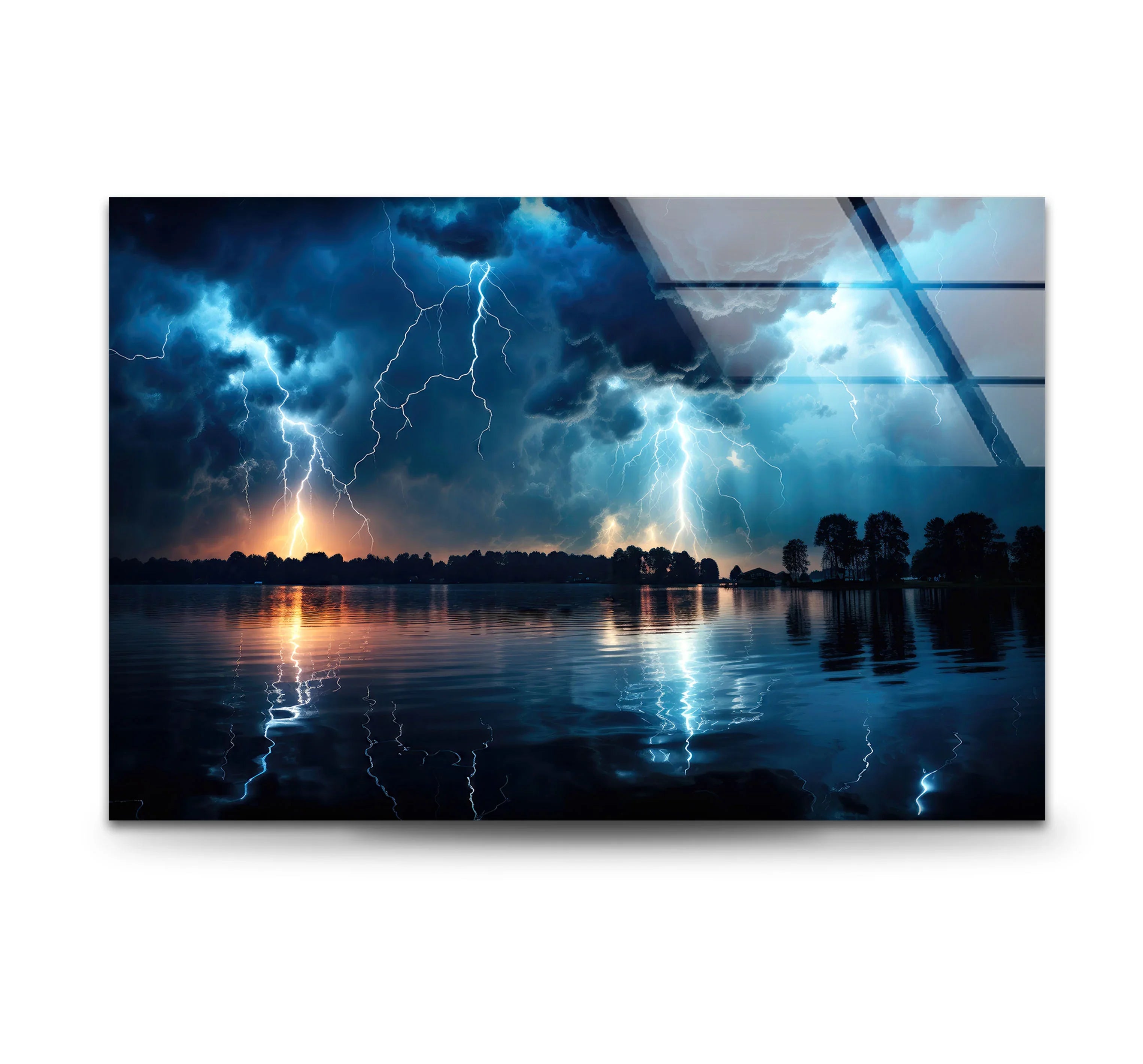 Lightning Storm Wall Art – Dramatic Lake Scene on Glass
