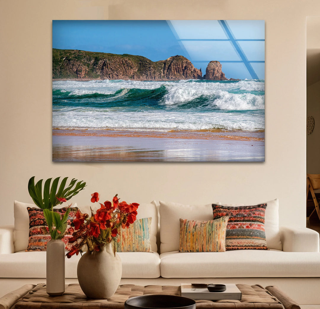 Rocky Coastline Ocean Wave Wall Art – Scenic Beach Glass Print for Nature Lovers - MyPhotoStation