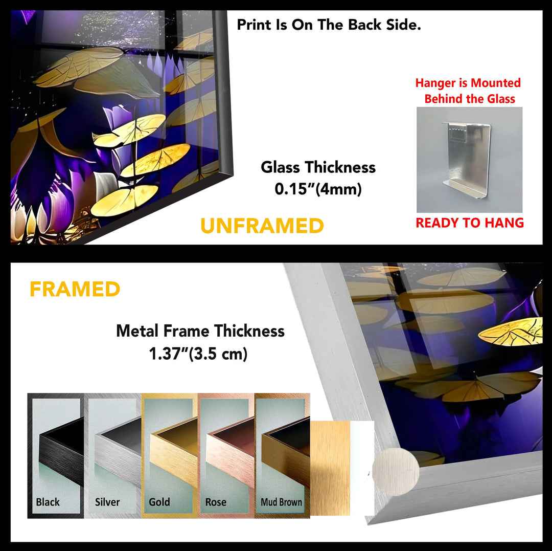 Moonlit Purple Lotus Glass Wall Art – Mystical Night Bloom Floral Print - MyPhotoStation