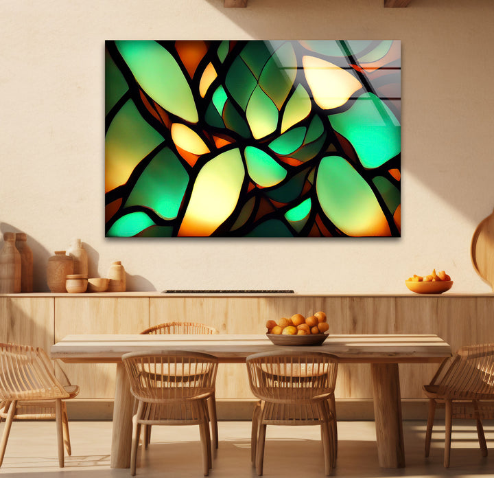 Green Leaf Glass Wall Art – Organic Abstract Nature-Inspired Panel