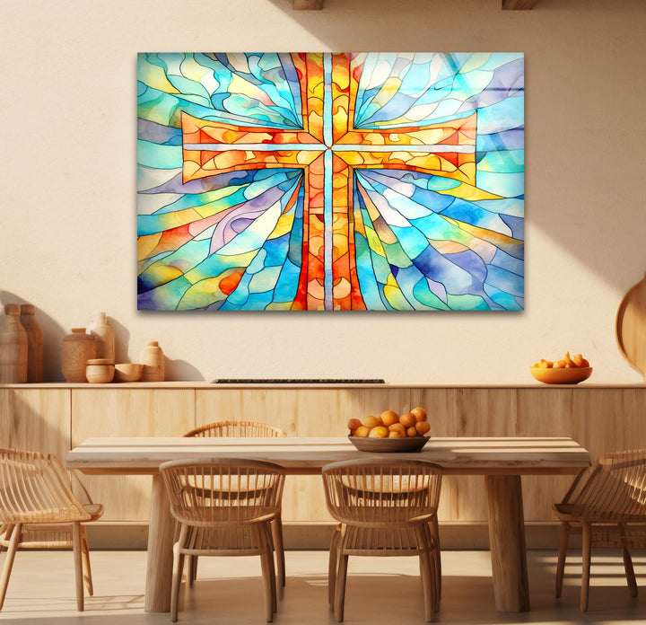 Sacred Cross Stained Glass Wall Art – Radiant Christian Home Decor