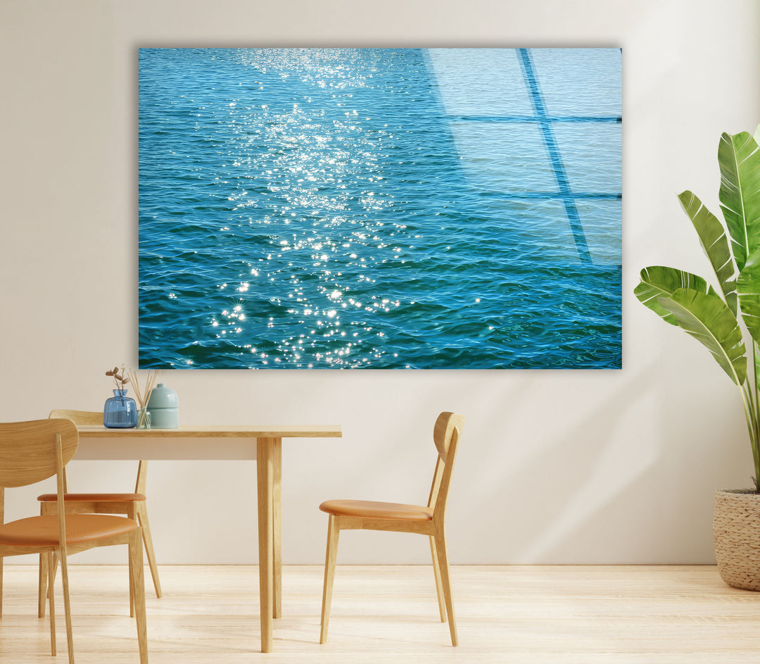 Sonnenbeschienene Meeresoberfläche Wandkunst – Minimalistischer Seeglasdruck 