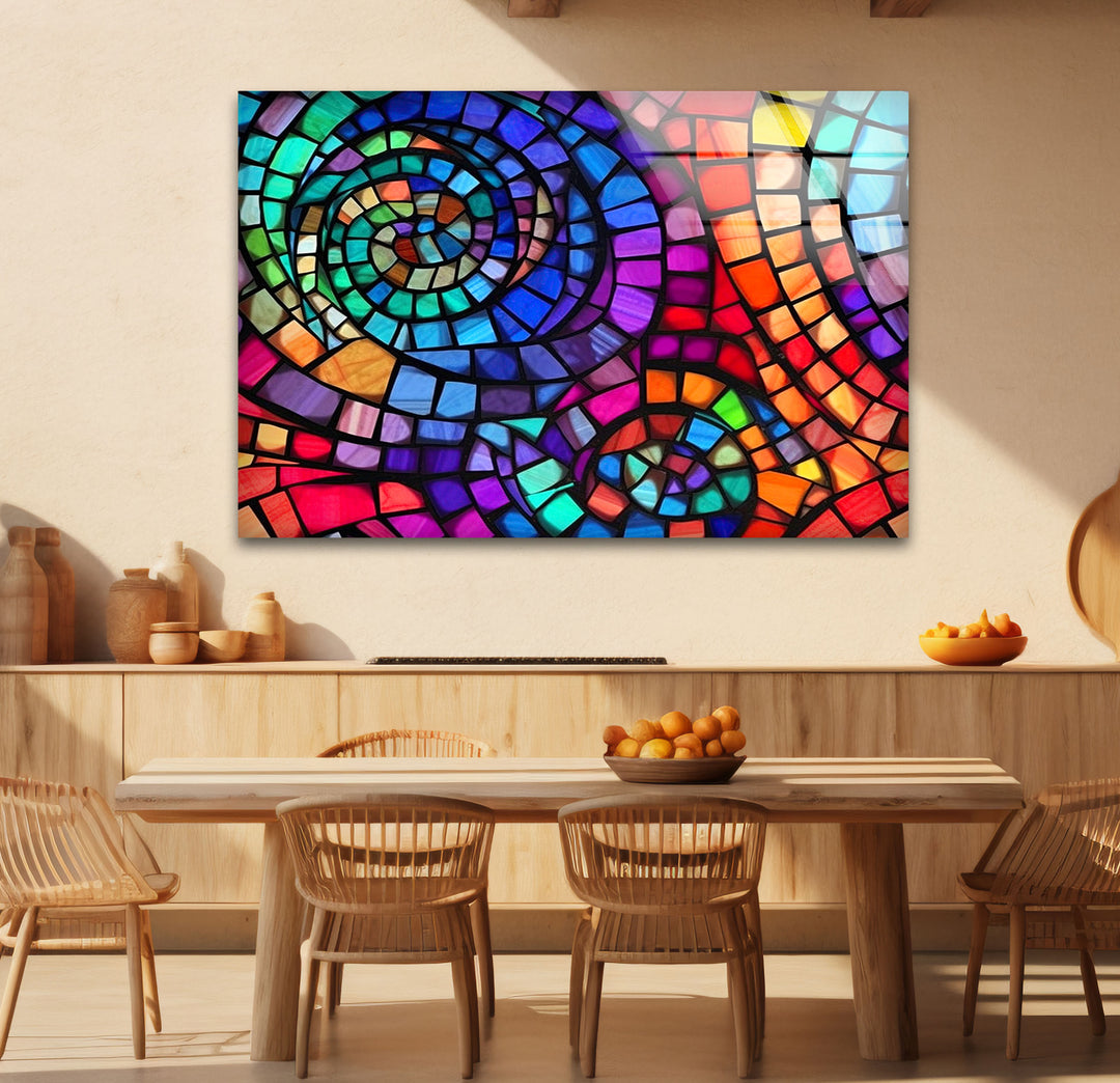 Vibrant Spiral Stained Glass Wall Art – Colorful Mosaic Window Design
