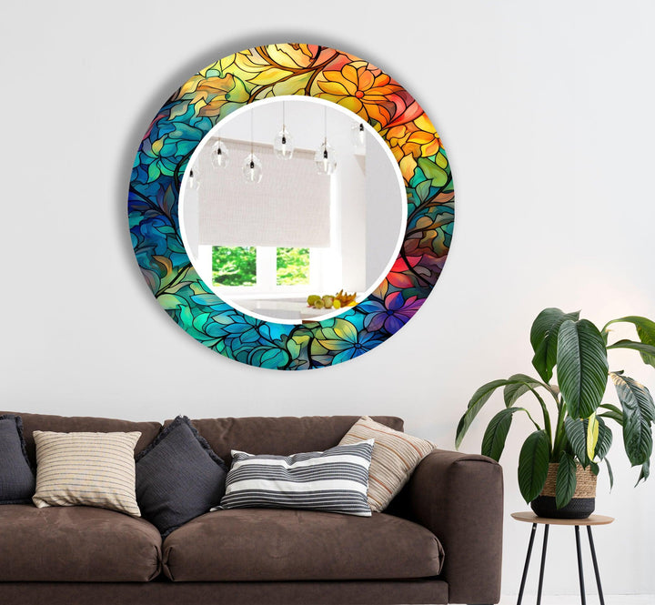 Blue Leaves Stained Wall Mirror Living Room Mirror
