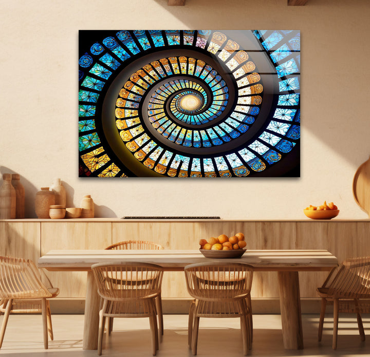 Spiral Stained Glass Window Art – Vibrant Mosaic Spiral for Home Decor