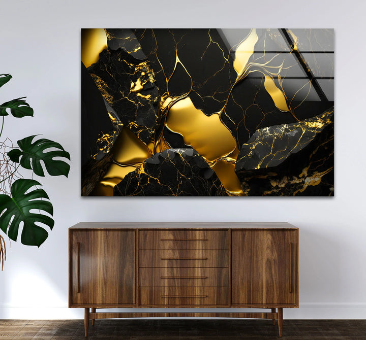 Black and Gold Abstract Wall Art – Modern Glass Print with Luxury Shine - MyPhotoStation