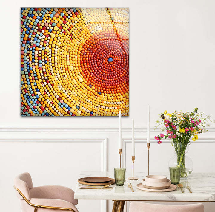 Sunburst Dot Mosaik-Glaswandkunst – Lebendiges buntes Kreismuster