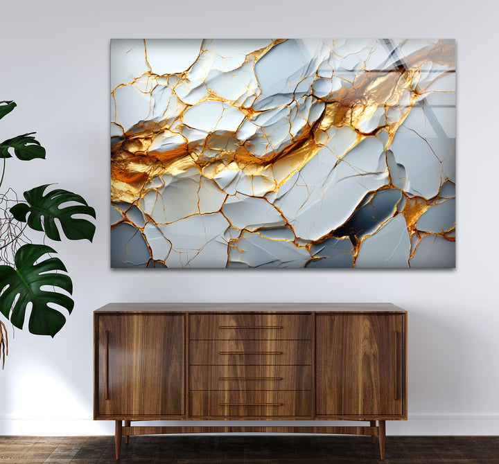 Golden Vein Marble Glass Wall Art – Luxury Abstract Stone Design for Modern Interiors