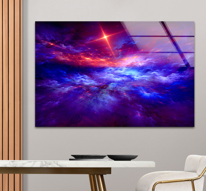 Purple Galaxy Cloud Wall Art – Vibrant Cosmic Sky Glass Print Décor