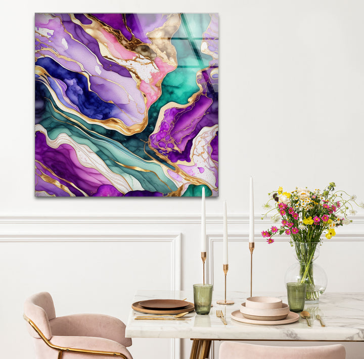 Colorful Geode Marble Wall Art – Abstract Crystal Glass Print for Interiors