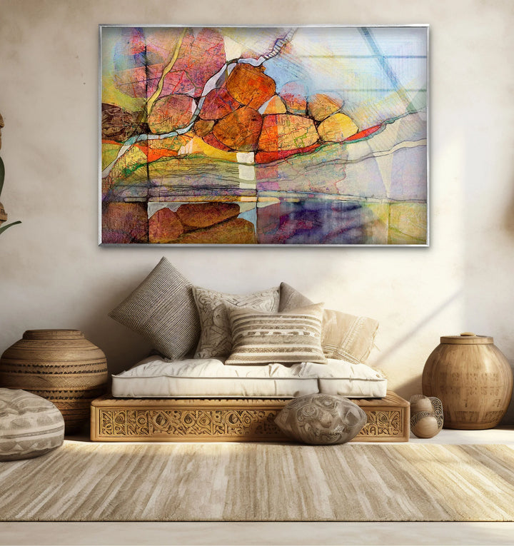 Abstract Stone Reflection Glass Wall Art – Nature-Inspired Earthy Tones - MyPhotoStation