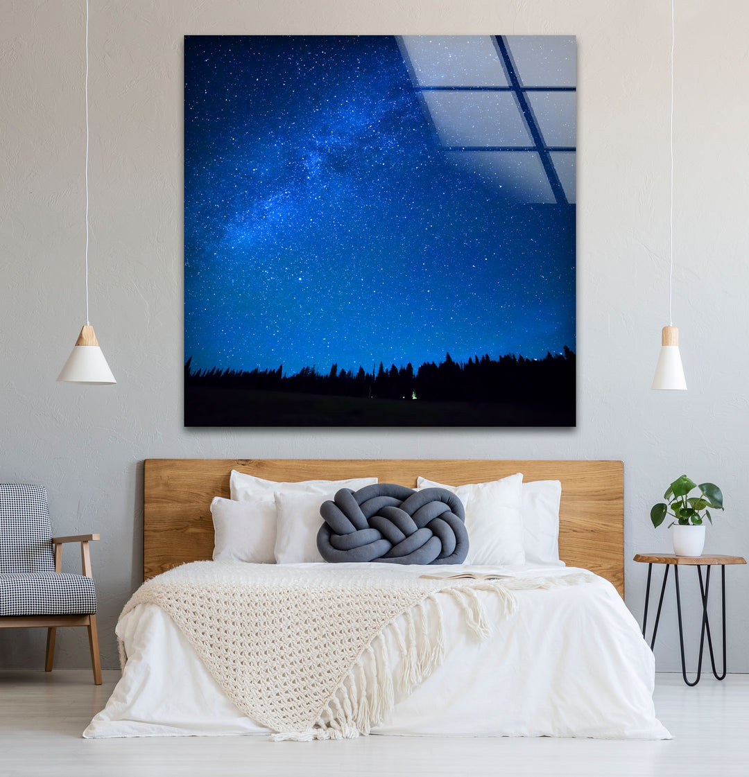 Starry Night Sky Wall Art – Deep Blue Milky Way Glass Print Decor