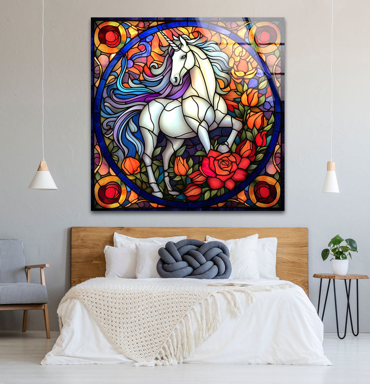 Majestic Unicorn Stained Glass Wall Art – Fantasy-Inspired Home Decor
