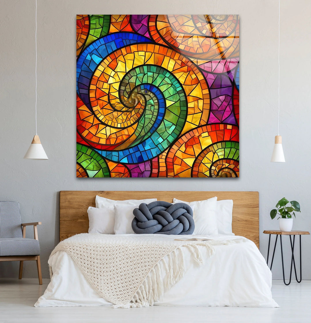 Colorful Spiral Stained Glass Wall Art – Vibrant Abstract Glass Decor - MyPhotoStation