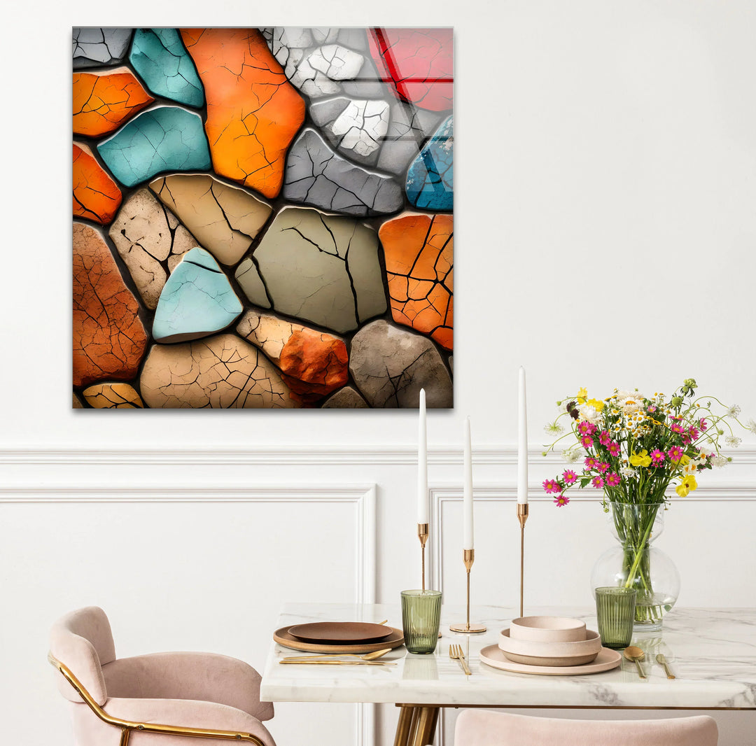 Colorful Stone Mosaic Wall Art – Cracked Texture Abstract Glass Print - MyPhotoStation